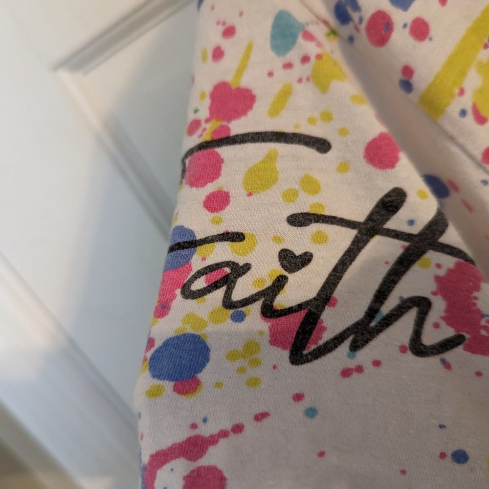 On Fire Plus Size Faith Graffiti Splatter Top Colorful 100% Cotton Women's sz 1X - Picture 5 of 6